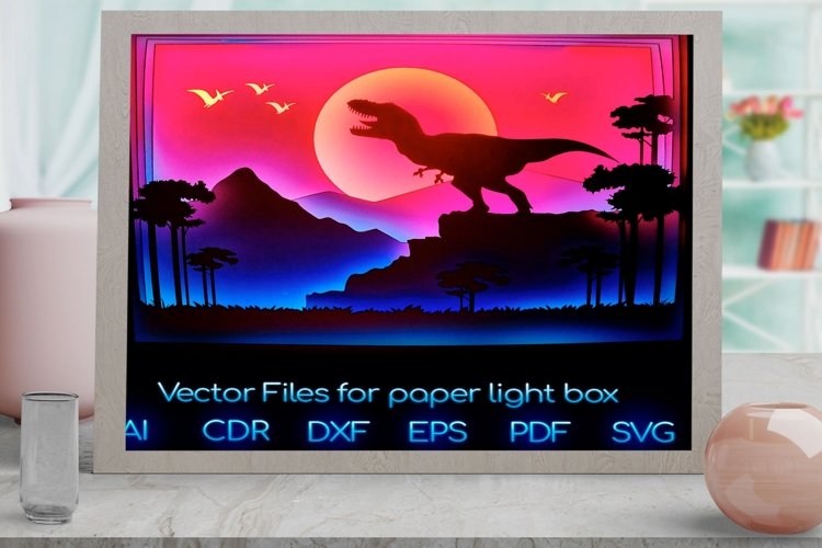 dinosaur Light box PNG SVG DXF CDR template Papercut example image 1