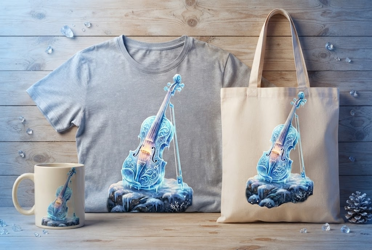 Glowing Ice Crystal Violin Winter Art
