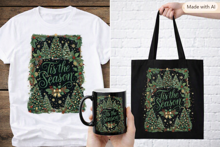 Tis the Season Christmas Tree PNG Sublimation Design