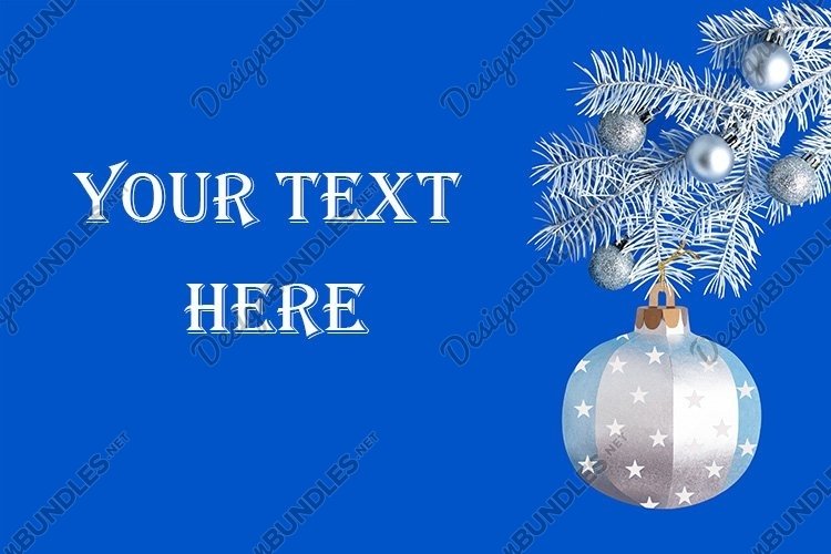 Silver paper ball on white branch of Christmas tree example image 1