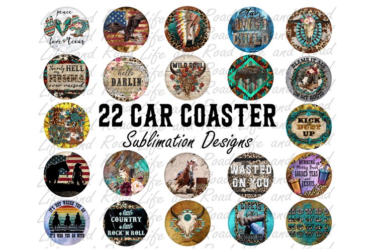 Western Bundle Car Coaster Sublimation Design, 26 PNG
