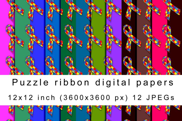 Puzzle ribbon digital papers example image 1