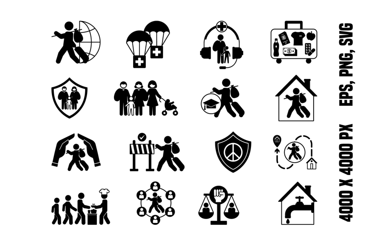 Black World Refugees Icon Set