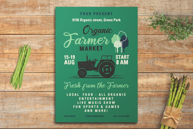 Organic Farmer Market Flyer Print Template Local DXF PSD