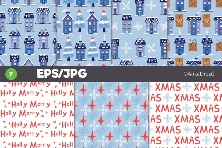 Christmas Winter Houses digital paper. Christmas home example image 1