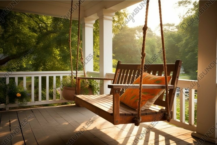 Tranquil porch swing at sunset example image 1