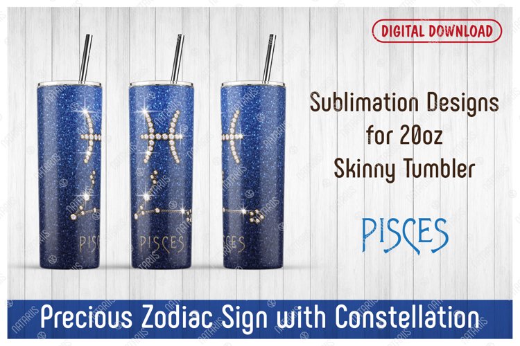 Pisces. Zodiac Sign with Constellation 20oz SKINNY TUMBLER example image 1