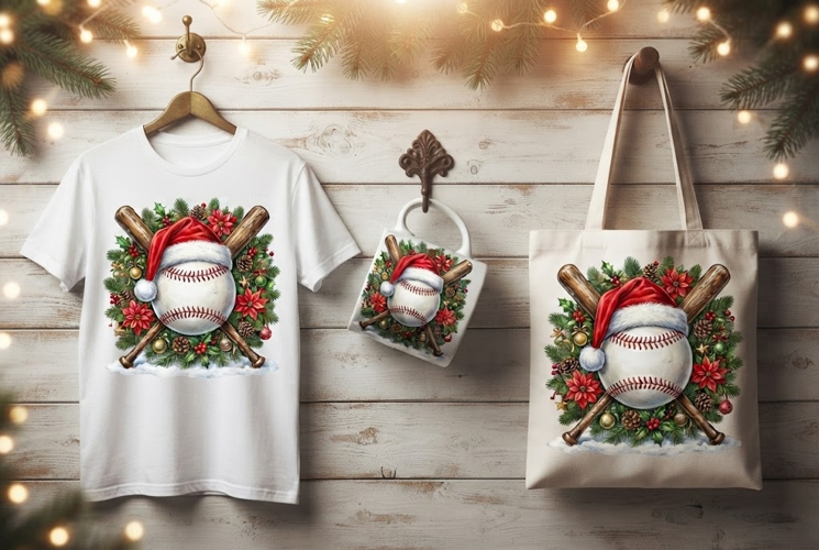 Christmas Baseball Wreath Holiday Design