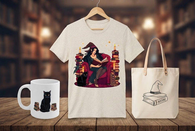 Witch Reading Book PNG | Halloween Witch, Black Cat & Candle