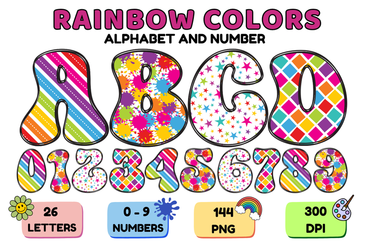 Rainbow Colors Alphabet PNG - Letters and Numbers Clipart