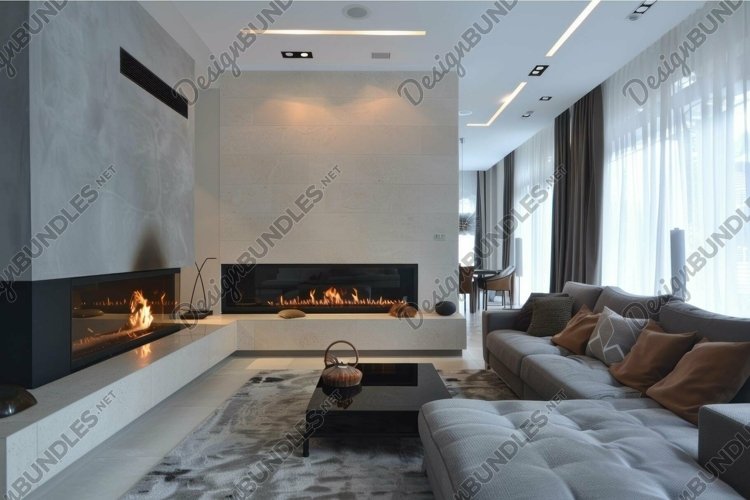 Modern living room with fireplace and elegant decor