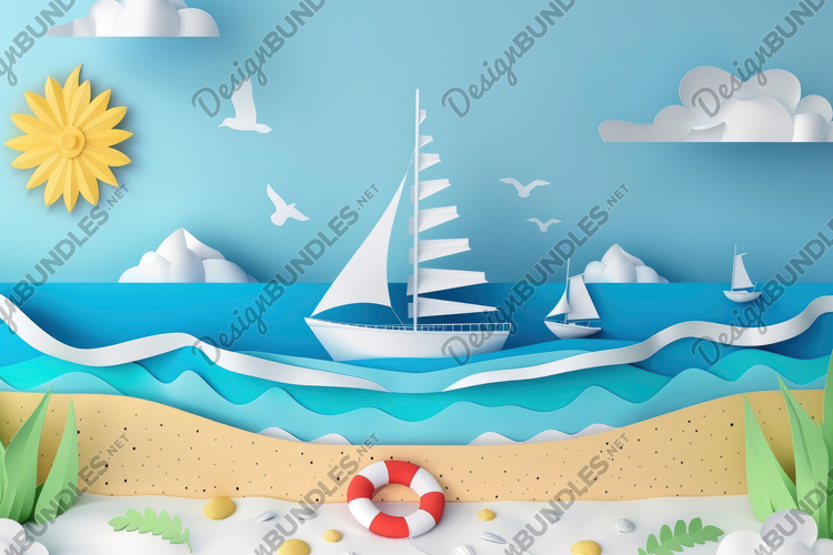 Paper Art Beach Background Wallpaper