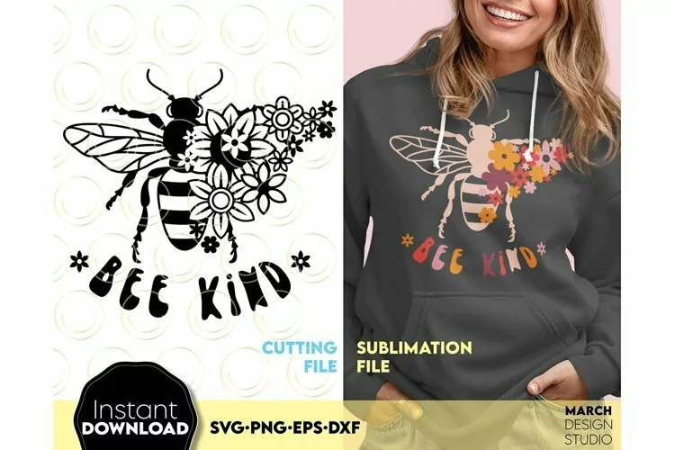Bee Kind SVG | Floral Bee | Bee Sublimation PNG |Bee Clipart