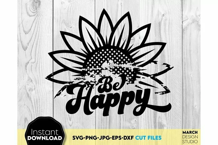 Be Happy SVG PNG | Retro Sunflower SVG PNG | Retro Sunflower