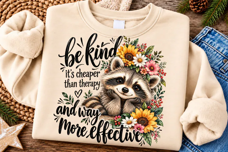 Be Kind It’s Cheaper Than Therapy PNG | Funny Raccoon Png