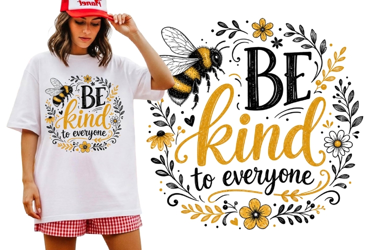 Be Kind to Everyone Vintage Bumble Bee Floral Design Tee