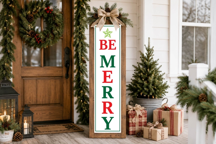 Be Merry Christmas Porch Sign SVG Cut File