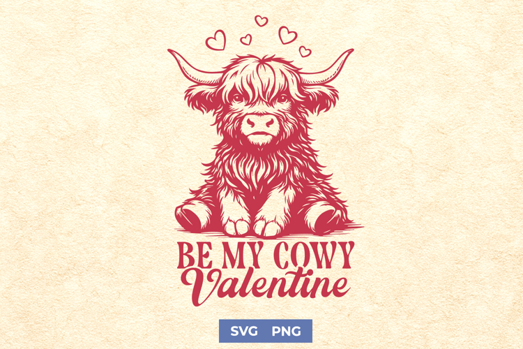 Cute Highland Cow Valentine SVG | Be My Cowy Valentine PNG