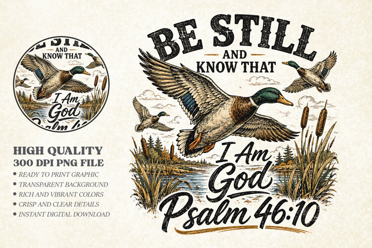 Be Still And Know That I Am God PNG, Flying Duck Bible example image 1
