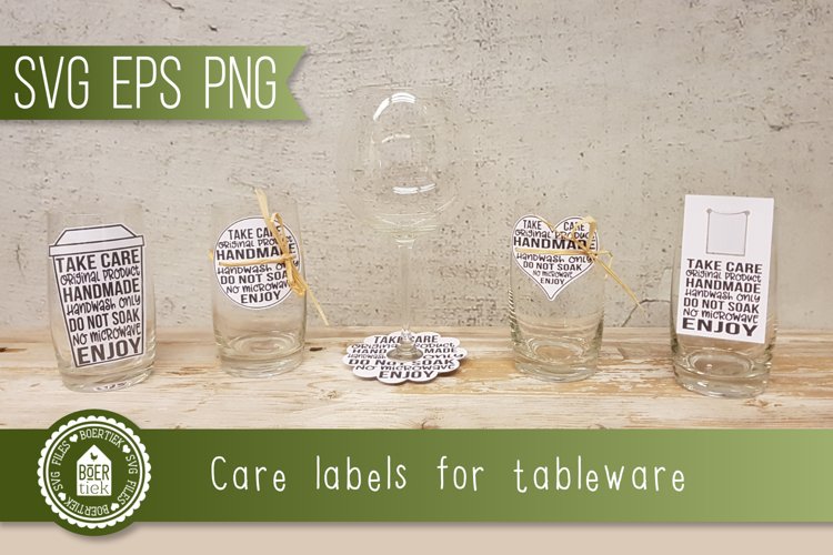 Care labels for tableware made with decal, etc. Print & Cut. example image 1