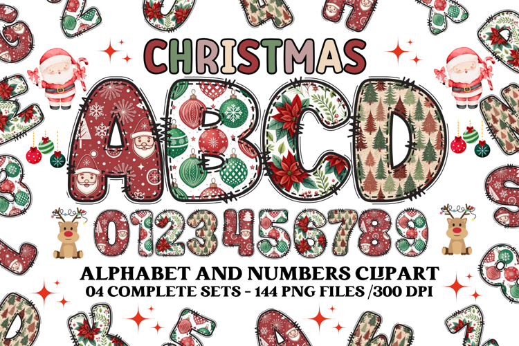 Christmas Alphabet png clipart, christmas letters doodle