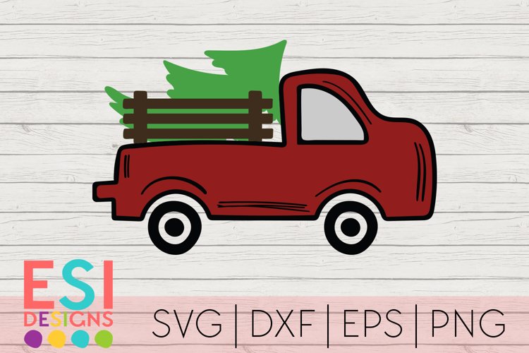 Vintage Red Truck Christmas Tree |Christmas SVG | Hand Drawn example image 1