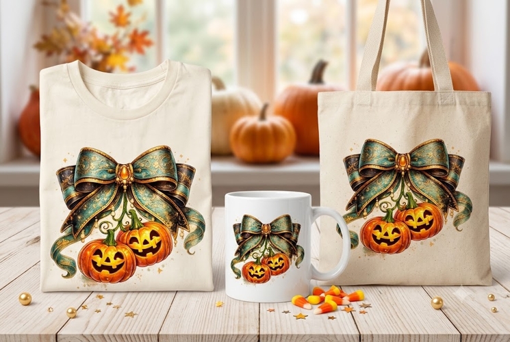 Teal Halloween Bow Pumpkin PNG, Elegant Jack O Lantern Subli
