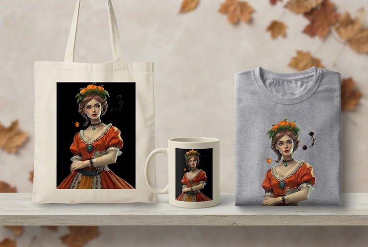 Halloween Pumpkin Lady PNG | Vintage Autumn Woman Clipart