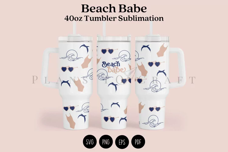Beach Babe 40oz Tumbler Sublimation Wrap SVG