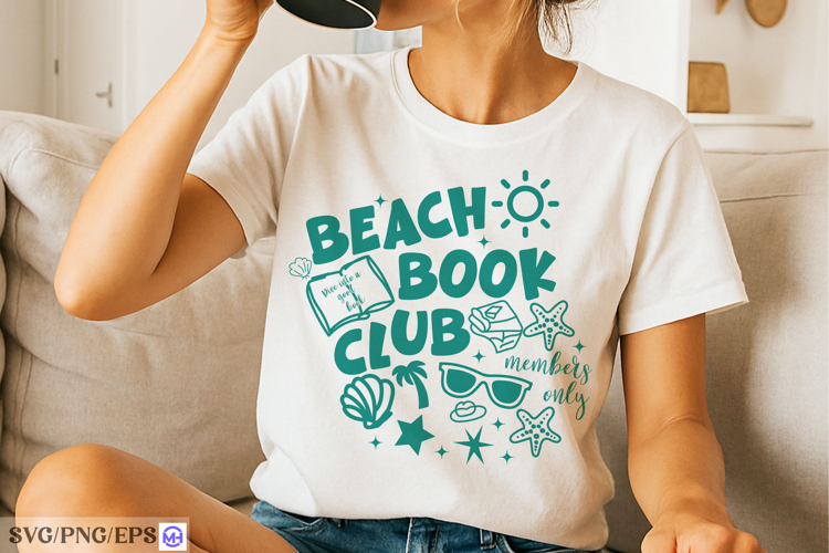 Beach Book Club Summer Doodle Book Lover T-shirt Design