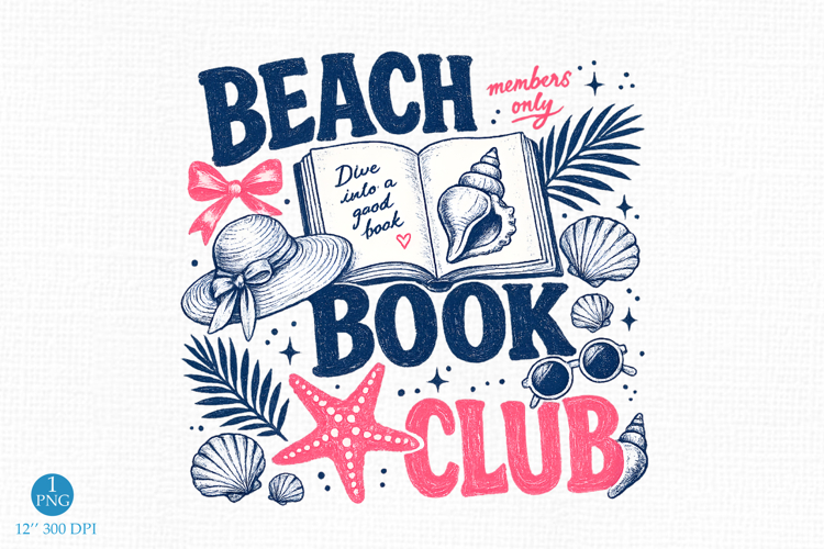 Beach Book Club PNG, Preppy Summer trendy Book Design example image 1