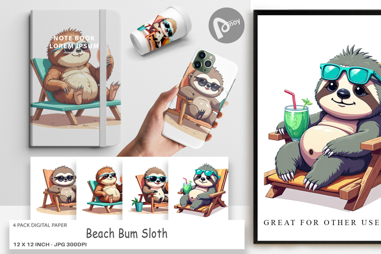 Digital Paper Beach Bum Sloth