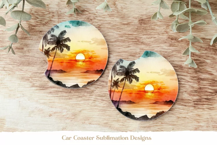 Beach Car Coaster Sublimation | Watercolor Ocean Coasters