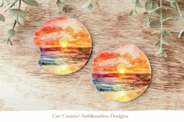 Beach Car Coaster Sublimation | Watercolor Ocean Coasters