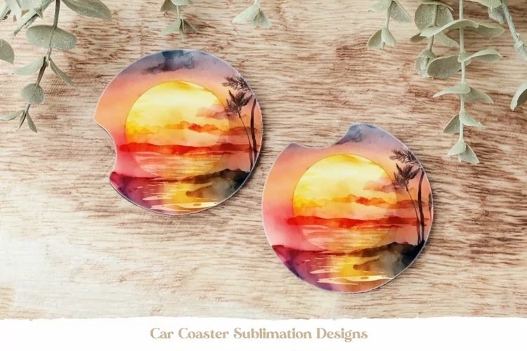 Beach Car Coaster Sublimation | Watercolor Ocean Coasters