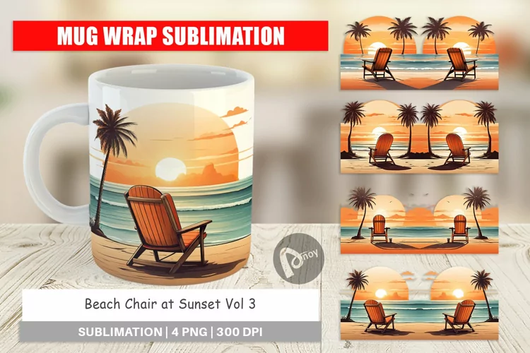 Mug Wrap Design Sunset Beach Chair