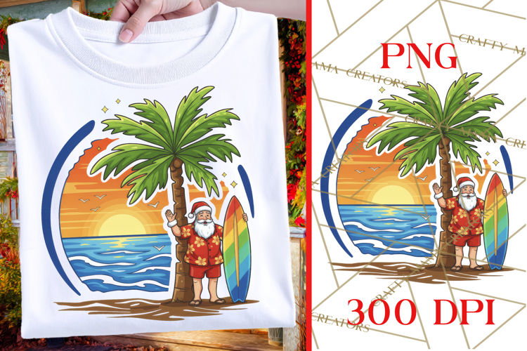 Surfing Santa | Beach Christmas PNG