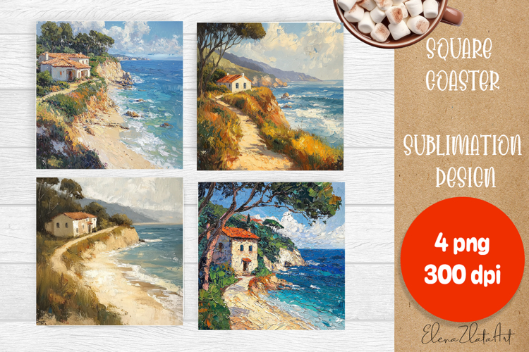 Beach Coaster, Square Coaster, Beach Sublimation, Summer