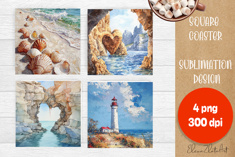 Beach Coaster, Square Coaster, Beach Sublimation, Summer