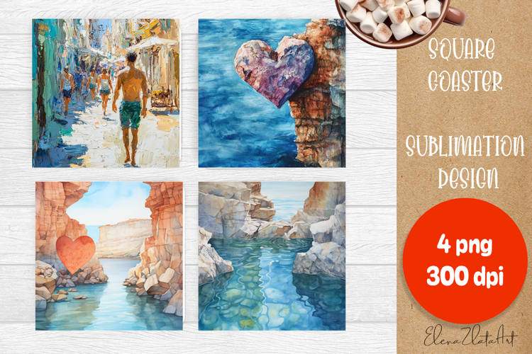 Beach Coaster, Square Coaster, Beach Sublimation, Summer