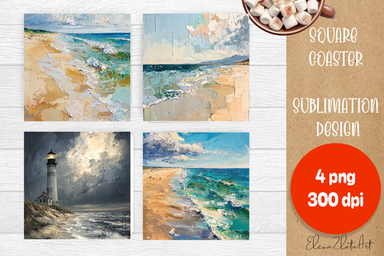 Beach Coaster, Square Coaster, Beach Sublimation, Summer