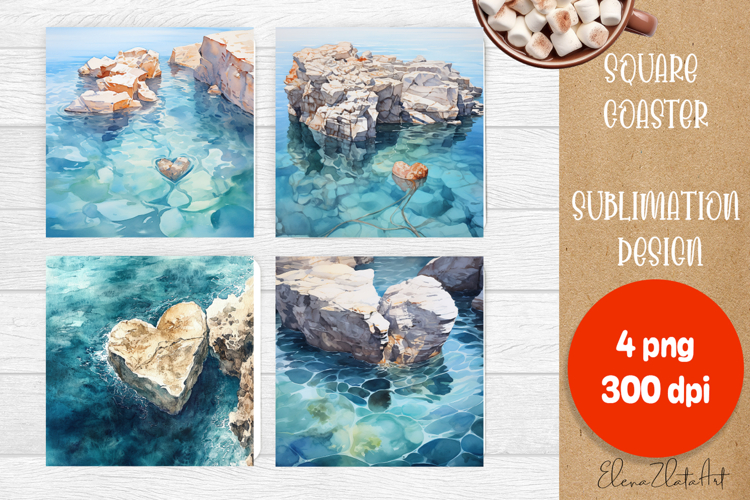 Beach Coaster, Square Coaster, Beach Sublimation, Summer