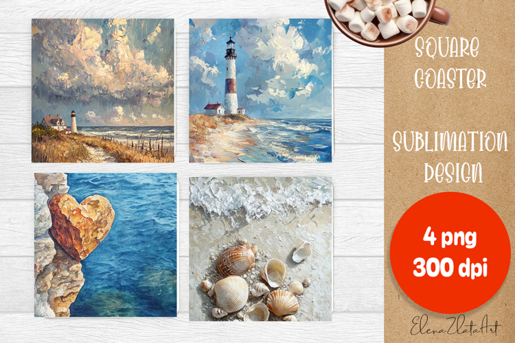 Beach Coaster, Square Coaster, Beach Sublimation, Summer