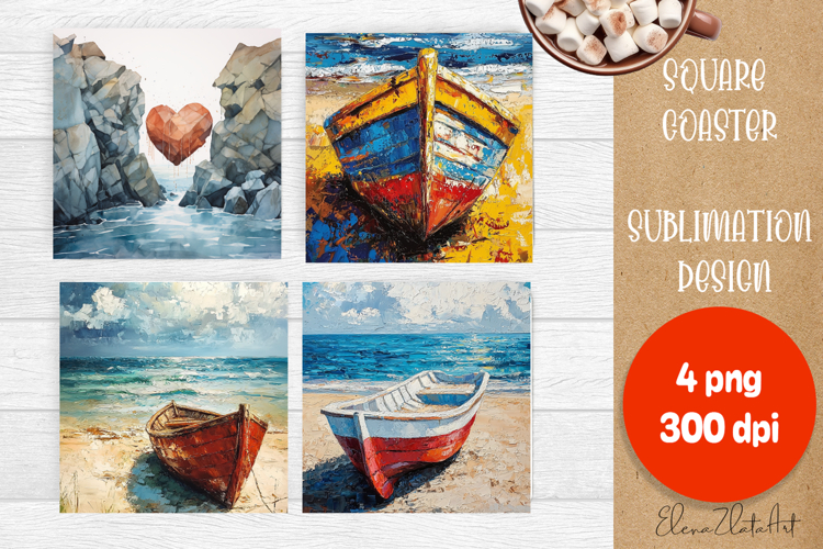 Beach Coaster, Square Coaster, Beach Sublimation, Summer