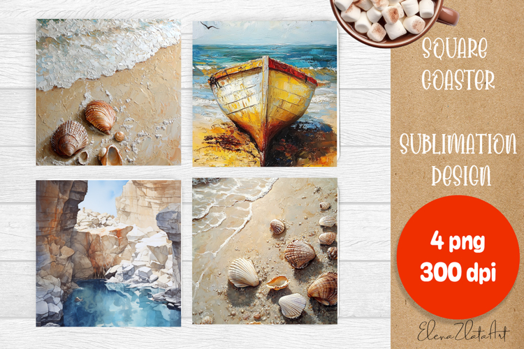 Beach Coaster, Square Coaster, Beach Sublimation, Summer