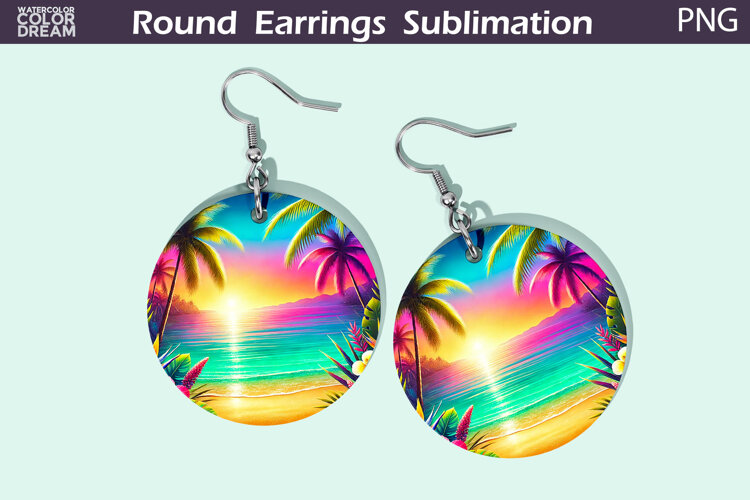 Beach Round Earrings | Summer Tropical Earrings example image 1
