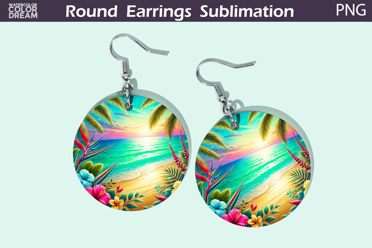 Beach Round Earrings | Summer Tropical Earrings example image 1