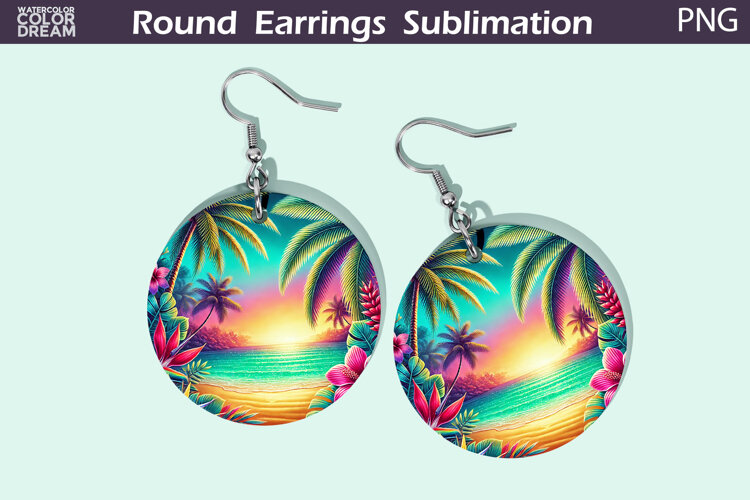 Beach Round Earrings | Summer Tropical Earrings example image 1