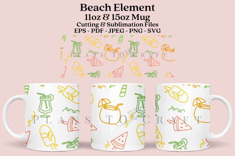 beach element summer coffee mug sublimation wrap glass mug wrap svg presized for 11oz and 15oz glass mug are sublimation files