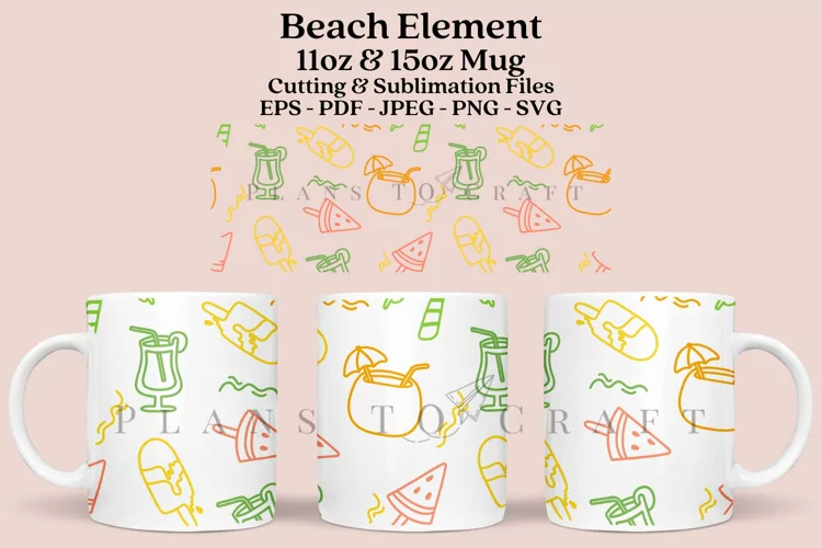 Beach Element Mug Sublimation Wrap 11oz - 15oz